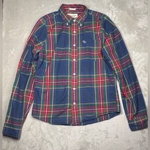 Vintage Y2K Abercrombie & Fitch Men’s Muscle Plaid Red Blue Button Shirt Large